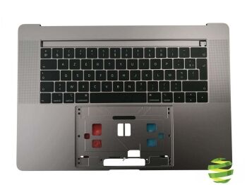661-10345 ou 661-10346 Vue avant du Top Case Apple pour MacBook Pro 15 pouces Retina A1990 Touch Bar clavier Azerty (FR) Gris Sidéral (2018/2019)